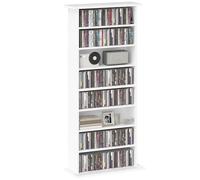 HOMCOM Estantería para CDs y DVDs Soportes para CD Estrechos con 8 Compartimentos Estantes Ajustables para Salón Oficina 58x24x126,3 cm Blanco