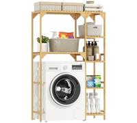 HOMCOM Estantería para Lavadora de Bambú, Mueble Lavadora, Madera Natural | Para Inodoro, Estantes Reversibles y Ajustables, Ahorra Espacio, Lavandería, Baño