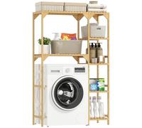 HOMCOM Estantería para Lavadora de Bambú, Mueble para Lavadora o Inodoro con Estantes Reversibles y Ajustables, Ahorra Espacio, para Lavandería, Baño, Madera Natural