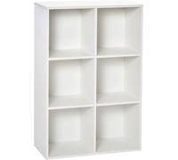 HOMCOM Estantería para Libros Estantes de Madera de 3 Niveles con 6 Cubos de Almacenaje para Sala de Estar Dormitorio Oficina 65,5x30x97,5 cm Blanco