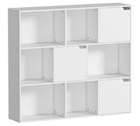HOMCOM Estantería para libros, 9 compartimentos tipo cubo, 3 puertas, 6 estantes abiertos, para salón, dormitorio, tablero de partículas, Blanco Aosom España