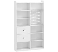 HOMCOM Estantería para Libros Alta y Estrecha con Panel Perforado 2 Cajones 8 Compartimentos Abiertos 120x30x200 cm Blanco Aosom España