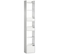 HOMCOM Estantería para Libros con 2 Cajones y Puerta Librería Estrecha con 6 Estantes Abiertos 32x24x181,5 cm Blanco Aosom España