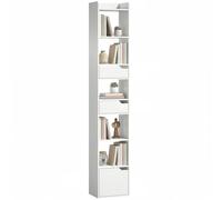 HOMCOM Estantería para Libros con 2 Cajones y Puerta, Librería Estrecha con 6 Estantes Abiertos, Armario Alto para Salón, Estudio, Oficina, 32x24x181,5 cm, Blanco