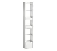 HOMCOM Estantería para Libros con 2 Cajones y Puerta, Librería Estrecha con 6 Estantes Abiertos, Armario Alto para Salón, Estudio, Oficina, 32x24x181,5 cm, Blanco