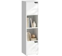 HOMCOM Estantería para Libros con 2 Puertas, Librería Estrecha de 4 Niveles con 2 Estantes Abiertos, Armario Alto para Salón, Estudio, Oficina, 30x29x119 cm, Blanco