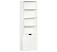 HOMCOM Estantería para Libros de 6 Niveles 2 Puertas 59x29x180 cm Blanco | Librería, 4 Estantes Abiertos, Armario Alto, para Salón, Estudio, Oficina