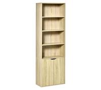 HOMCOM Estantería para Libros de 6 Niveles, Librería con 2 Puertas, 4 Estantes Abiertos, Armario Alto para Salón, Estudio, Oficina, 59x29x180 cm, Natural