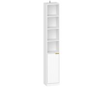 HOMCOM Estantería para Libros de 6 Niveles Librería Alta y Estrecha con 4 Estantes Abiertos Puerta y Estante Ajustable Blanco Aosom España