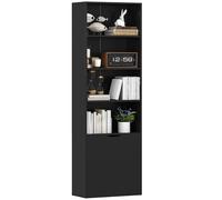 HOMCOM Estantería para Libros de 6 Niveles, Librería con 2 Puertas, 4 Estantes Abiertos, Armario Alto para Salón, Estudio, Oficina, 59x29x180 cm, Negro