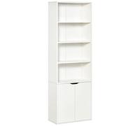 HOMCOM Estantería para Libros de 6 Niveles, Librería con 2 Puertas, 4 Estantes Abiertos, Armario Alto para Salón, Estudio, Oficina, 59x29x180 cm, Blanco