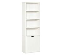 Homcom estantería para libros de 6 niveles, librería con 2 puertas, 4 estantes abiertos, armario alto para salón, estudio, oficina, 59x29x180 cm, blanco