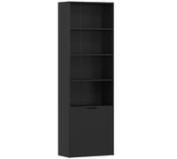 HOMCOM Estantería para Libros de 6 Niveles Librería con Puertas 4 Estantes Abiertos para Salón Estudio 59x29x180 cm Negro