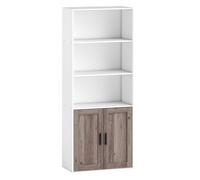 HOMCOM Estantería para Libros Estrecha, Librería con Puertas, Estantes Abiertos y Armario con Balda Ajustable, para Salón, Estudio, Oficina, 60x30x149,5 cm, Blanco y Marrón