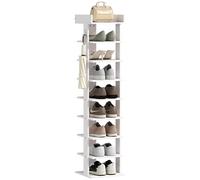 HOMCOM - Estantería para zapatillas, de 9 niveles, guardapollas, hasta 9 pares, soporte para zapatos, armario de madera con bandeja superior y 2 ganchos, para entrada, dormitorio, 30 x 30 x 128,4 cm