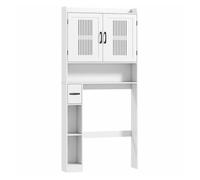 HOMCOM Estantería sobre Inodoro Mueble sobre Inodoro con Estante Ajustable 2 Puertas Soporte para Papel Higiénico y Estantes Abiertos Ahorra Espacio Armario para Lavadora para Baño Blanco