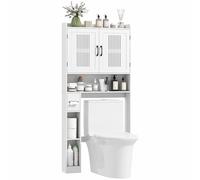 HOMCOM Estantería sobre Inodoro Mueble sobre Inodoro con Estante Ajustable 2 Puertas Soporte para Papel Higiénico y Estantes Abiertos Ahorra Espacio Armario para Lavadora para Baño Blanco