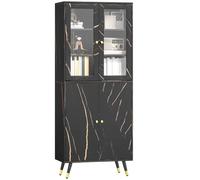 HOMCOM Estantería Vitrina 6 Niveles 70x35x170cm Negro | Unidad de almacenamiento, 6 estantes abiertos, puerta de vidrio, estilo moderno, sala de estar, oficina, dormitorio
