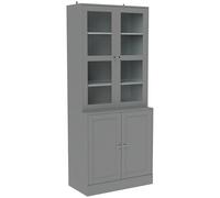 HOMCOM Estantería vitrina, mueble de almacenamiento de 6 niveles con 4 puertas, 2 con cristal templado, estantes ajustables, blanco