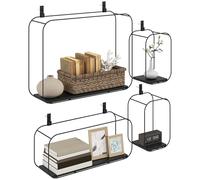 HOMCOM Estantes de pared geométricos industriales, juego de 4 piezas con estructura de metal para salón y dormitorio, color negro