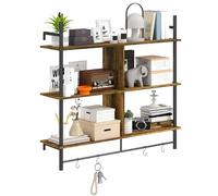 HOMCOM Estantes flotantes, estante de escalera montado en la pared de 104 cm con 4 ganchos, estante de exhibición colgante rústico para sala de estar, entrada, cocina, marrón rústico