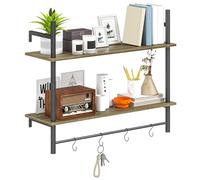 HOMCOM Estantes flotantes, Estante de Pared de 80 cm con 4 Ganchos, Estante de exhibición de Madera rústica para Sala de Estar, Entrada, Dormitorio, Gris