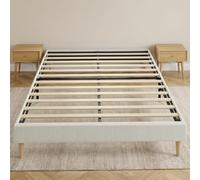 HOMCOM Estructura de Cama 140 x 190 cm, Cama Plataforma Tapizada con Tacto Aterciopelado, Base para Colchón con 12 Lamas, sin Ruidos, sin Somier, Color Crema