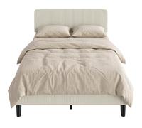 HOMCOM Estructura de Cama 140 x 190 cm con cabecero Ajustable, tapizada con Tacto Aterciopelado, 12 láminas, sin Ruidos, Gris Claro