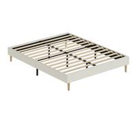 HOMCOM Estructura de Cama 140x190 cm con Somier Tapizada en Terciopelo Acanalado con Almacenamiento Crema Aosom España