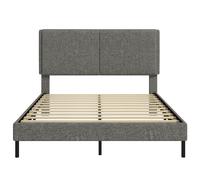 HOMCOM Estructura de Cama 140x190 cm con Somier y Cabecero Ajustable Tapizada en Lino con Almacenamiento Inferior Gris Aosom España