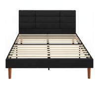 HOMCOM Estructura de Cama 140x200 cm con Lamas de Madera Cama Doble Acolchada en Efecto Lino con Almacenamiento Inferior sin Ruido Negro Aosom España
