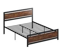 HOMCOM Estructura de cama doble 200 x 160 cm en acero con somier y cabecero compatible con colchón aspecto madera oscura