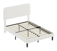 HOMCOM Estructura de Cama Doble con Cabecero Ajustable en Altura Tapizada en Borreguito Listones de Soporte Blanco