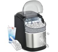 HOMCOM Fabricador de hielo 12kg en 24h, Fabricador de hielo autolimpiante, capacidad del depósito 1,8 L, pantalla LED, cuchara y cesta incluidas, acero inoxidable para Hogar, Cocina, Bar