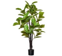 HOMCOM Ficus Artificial 130 cm Planta Artificial con Maceta Planta Artificial Decorativa para Interior y Exterior Hogar Salón Oficina Verde