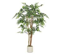 HOMCOM Ficus Artificial 150 cm, con Tronco Natural, Planta Artificial Realista para Interior con Maceta, Decoración para Hogar, Salón, Oficina, 65x65x150 cm, Verde