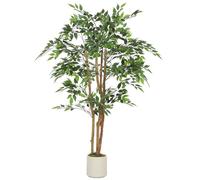 HOMCOM Ficus Artificial 150 cm, con Tronco Natural, Planta Artificial Realista para Interior con Maceta, Decoración para Hogar, Salón, Oficina, 65x65x150 cm, Verde