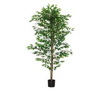 HOMCOM Ficus Artificial con Troncos Naturales 180 cm Planta Artificial con Maceta y 1260 Hojas Árbol Artificial Decoración para Hogar Salón Oficina Verde