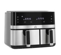 HOMCOM Freidora de aire caliente 8,5 litros con doble cámara, receta 8 en 1, freidora de aire con revestimiento antiadherente, pantalla táctil, función inteligente y temporizador, sin aceite, negro