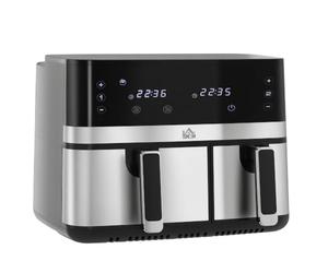 HOMCOM Freidora de Aire Dual Zone 8.5L 2700W 2 Cestas Negro | 8 programas, antiadherente, cestas aptas lavavajillas, freidora de aire, sin aceite, ahorro energía