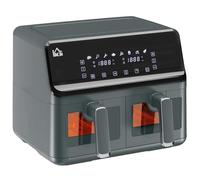 HOMCOM Freidora de aire freidora sin aceite aire freidora doble compartimento 8L - 2500W - 8 programas, pantalla LED, temperatura ajustable, temporizador - gris
