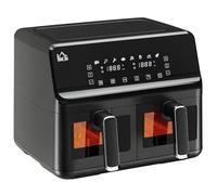 HOMCOM Freidora sin Aceite Doble 8L 2500W 38,5x38x30,5 cm Negro