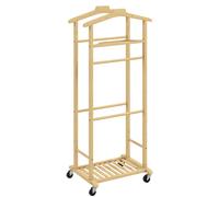 HOMCOM Galán de Noche de Bambú con Ruedas Colgadores Barras para Pantalones Bandeja y Zapatero 47x33,7x105,5 cm Natural