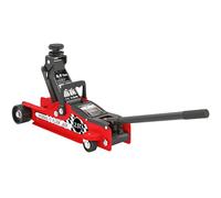 HOMCOM Gato hidráulico, Gato de maniobra extraplano, Carga máxima 2500 kg, con Rango de elevación de 80 a 360 mm, Ruedas, asa Superior, Acero, para Coche, camión, Moto, ATV, Rojo
