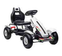 HOMCOM Go Kart a Pedales Asiento Ajustable de +5 Años 121x58x61 cm Blanco | Coche de Pedales Infantil, Asiento Ajustable, Neumáticos de Goma, Freno de Mano, para Niños y Niñas
