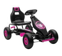 HOMCOM Go Kart a Pedales para Niños Asiento Ajustable Amortiguador Rosa | Karts para Niños 5-12 Años, Freno de Mano, 4 Neumáticos Inflables, Carga 50 kg, 121x58x61 cm