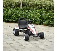 HOMCOM Go Kart a Pedales para Niños de +3 Años Coche de Pedales con Asiento Ajustable y Freno de Mano 104x66x57 cm Blanco y Negro Aosom España