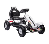 Homcom go kart a pedales para niños de +5 años coche de pedales infantil con asiento ajustable neumáticos de goma freno de mano para niños y niñas carga 50 kg 121x58x61 cm blanco
