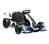 HOMCOM Go Kart eléctrico para niños 24 V con asiento ajustable, kart con claxon, luces y música, velocidad máxima 12 km/h, para 6-12 años, blanco