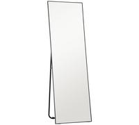 HOMCOM Gran espejo de cuerpo entero rectangular, 50 x 160 cm, espejo de pie, mural o apoyado contra la pared, negro